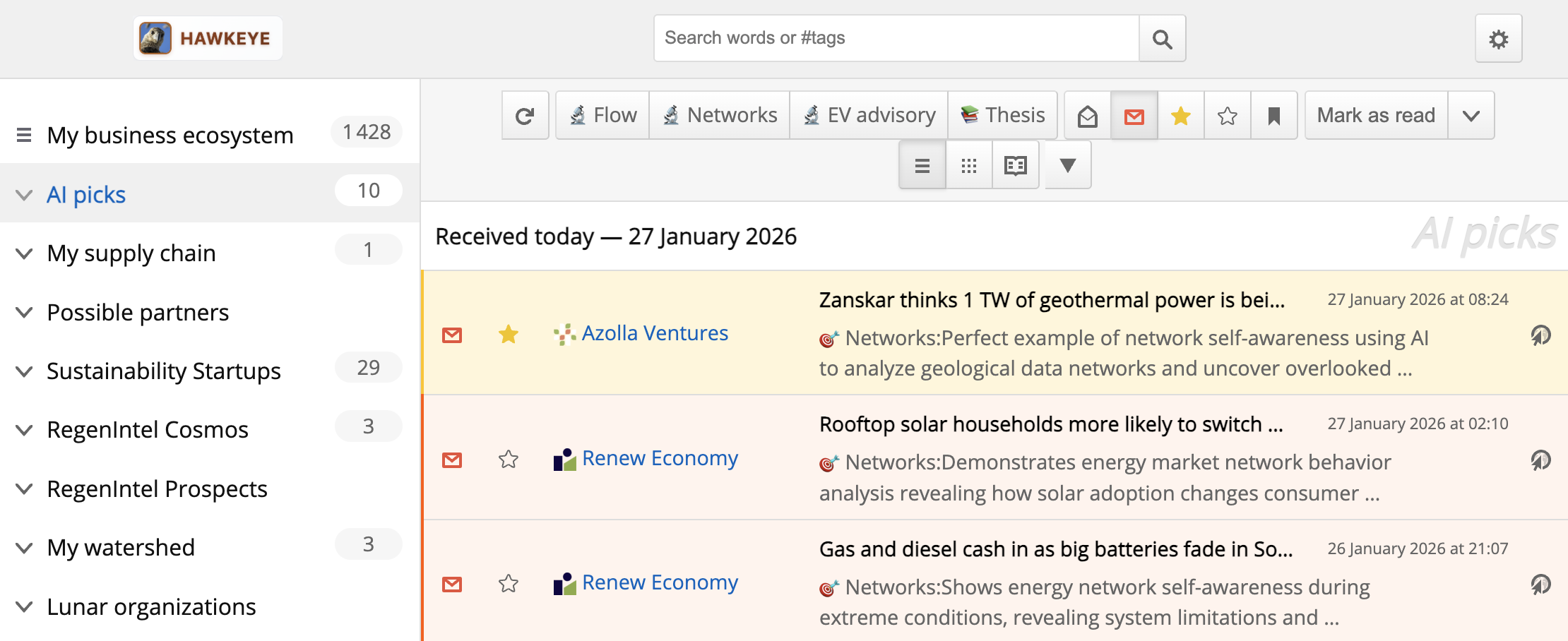Hawkeye business ecosystem monitoring finds the most important updates for your goals.