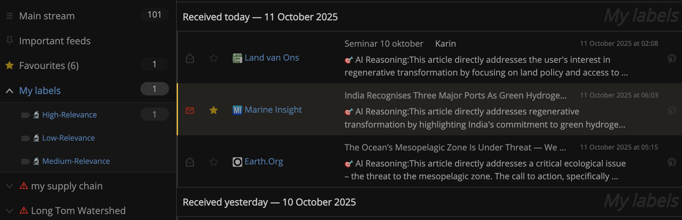 Screenshot showing filtered top priorities